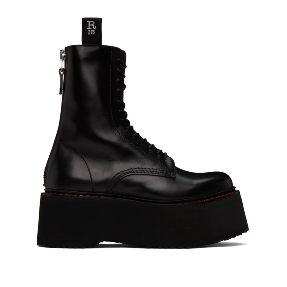 R13 Black Platform Combat Boots
